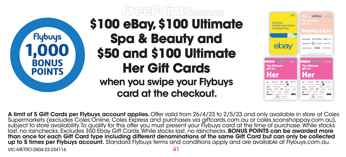10% Bonus Value on Ultimate Gift Cards (Her, Home, Everyone, Eats, Active &  Wellness, Beauty & Spa) @ Coles - OzBargain