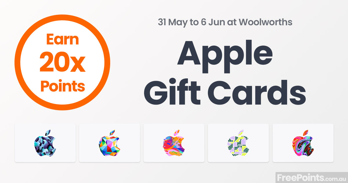 20x Everyday Rewards points on Apple gift cards @ Woolworths (15