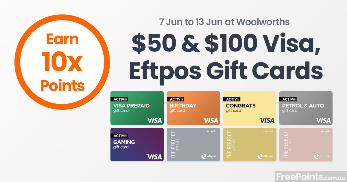 10x Everyday Rewards points on 50 and 100 Visa Activ and Perfect