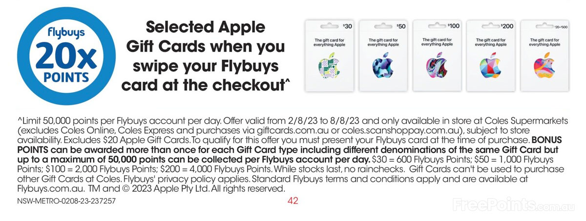 20x Flybuys points on Apple gift cards @ Coles (runs 22 Feb to 28 Feb 2023)  : r/VelocityFrequentFlyer