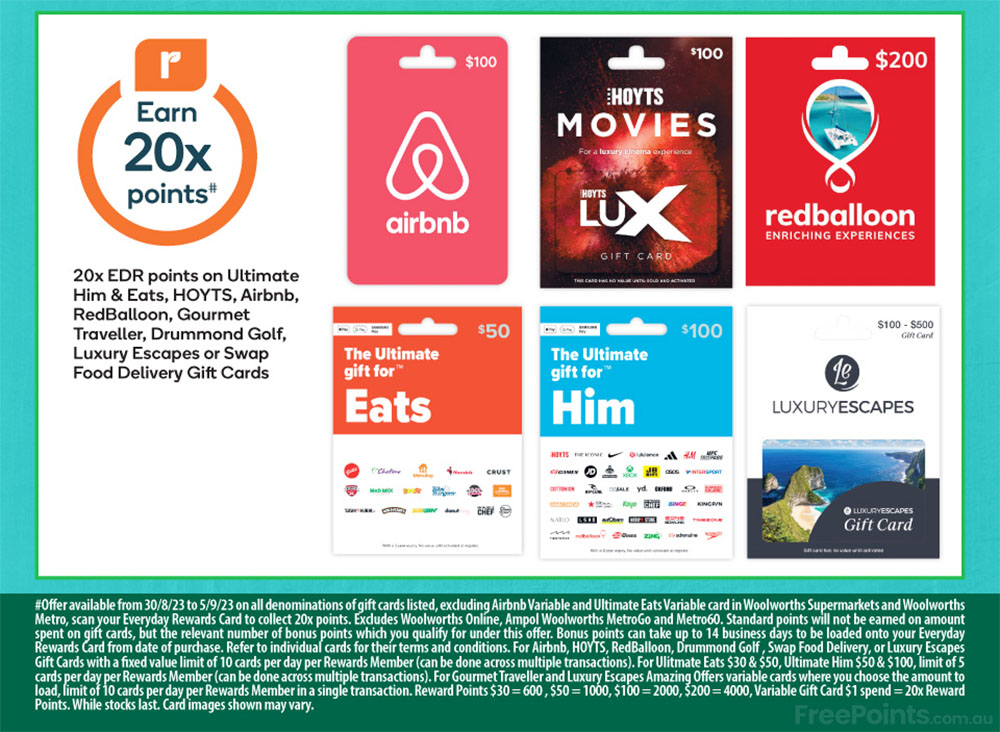20x Everyday Rewards points on Apple gift cards @ Woolworths (31