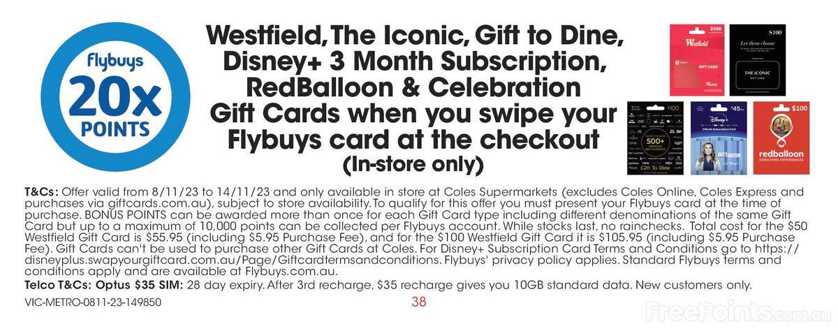20x Flybuys points on Apple gift cards @ Coles (1 Nov to 7 Nov 2023) :  flybuys